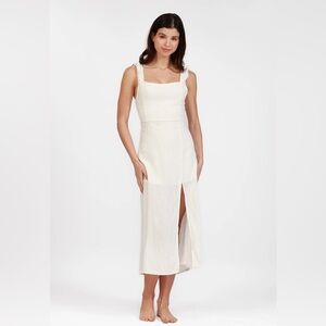 NWT Salty Weekend ANTIGUA WHITE LINEN MAXI DRESS with Front Slit